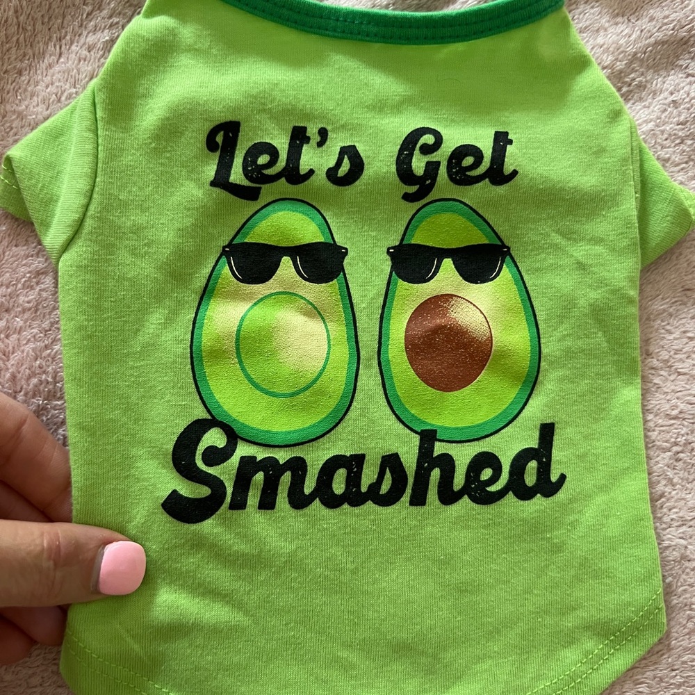 Green Avocado Graphic Dog Tee “Let’s Get Smashed”